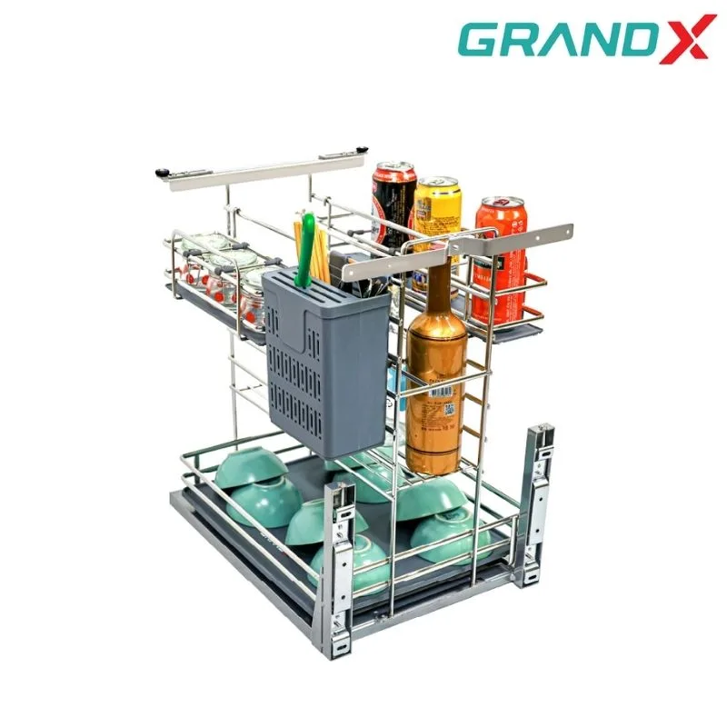 Giá dao thớt gia vị 250mm Inox 304 nan Oval GrandX XK.30M